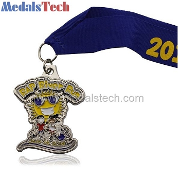Custom silver cheap running medals with blue ribbon