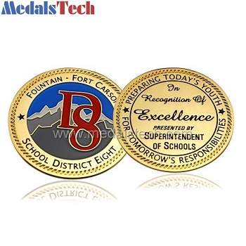 Custom gold plating fountain souvenir school challenge coins